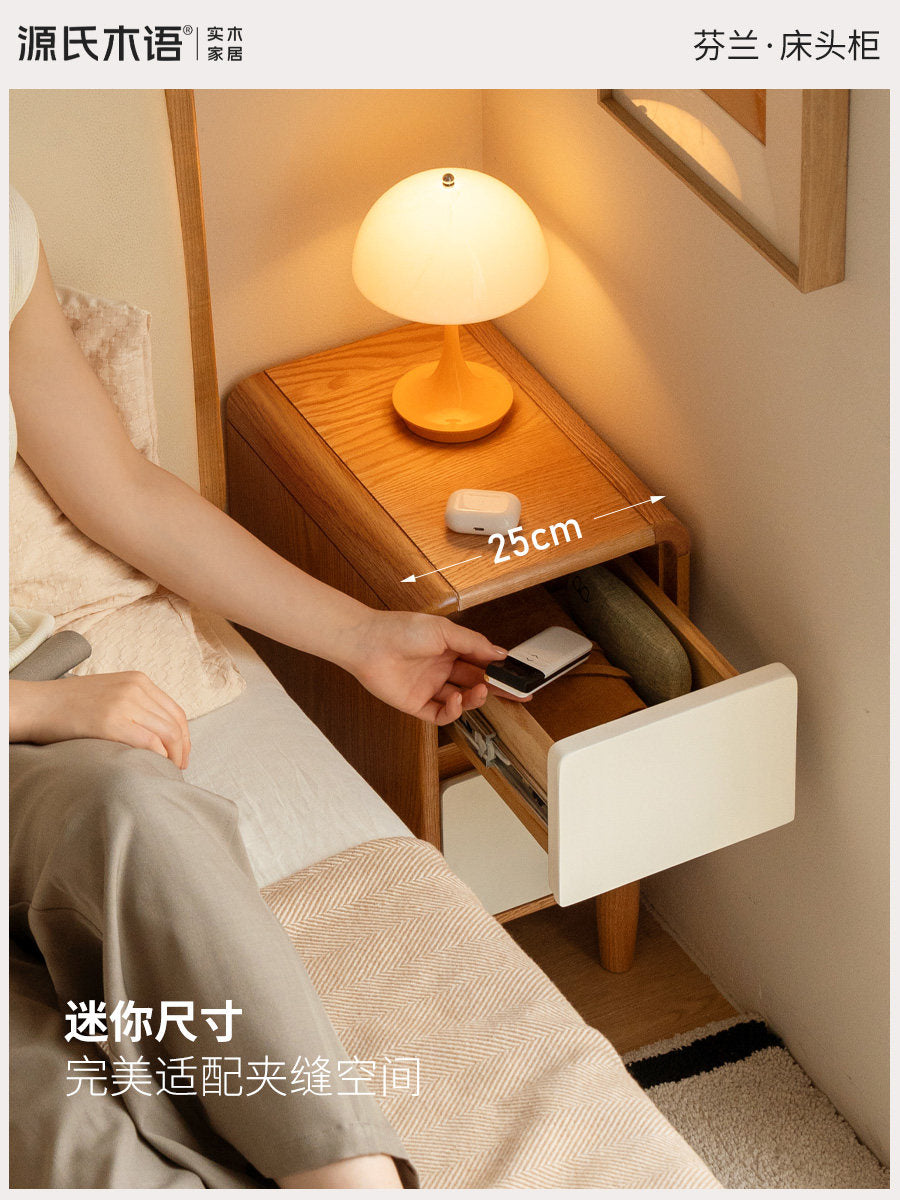 实木床头柜现代简约储物柜卧室夹缝收纳柜橡木柜子